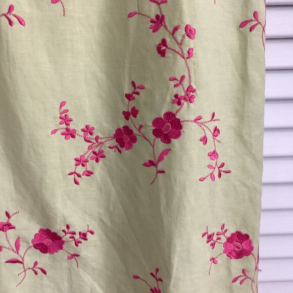 Coldwater Creek Sleeveless Floral Embroidered Dress Green & Pink Linen Blend Siz - Picture 4 of 12